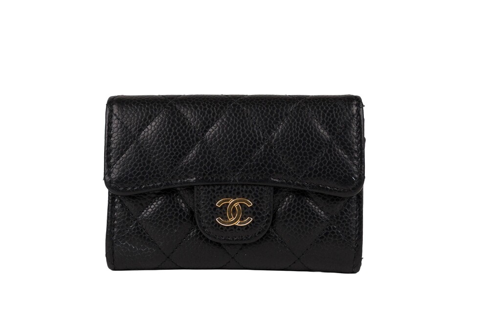 Chanel Black Classic Flap Card Holder Wallet Caviar Leather Gold Hardware